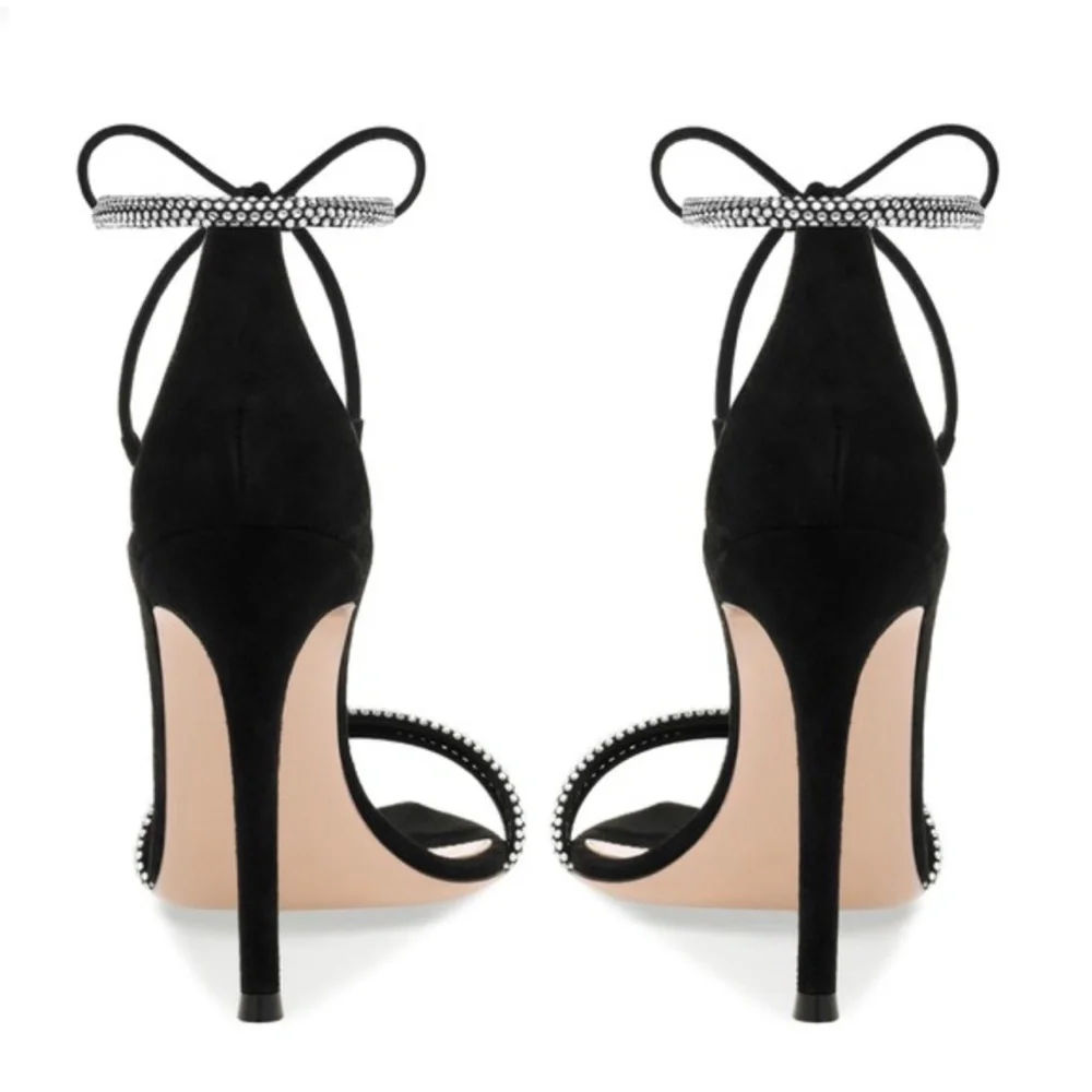 Gianvito Rossi Montecarlo Black Suede & Crystal Stiletto Heel Ankle-tie …